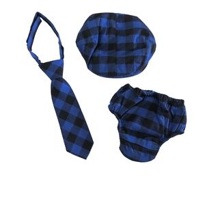juDanzy Black/ Blue Buffalo Check Cap Tie Diaper Cover 0-6 Boys